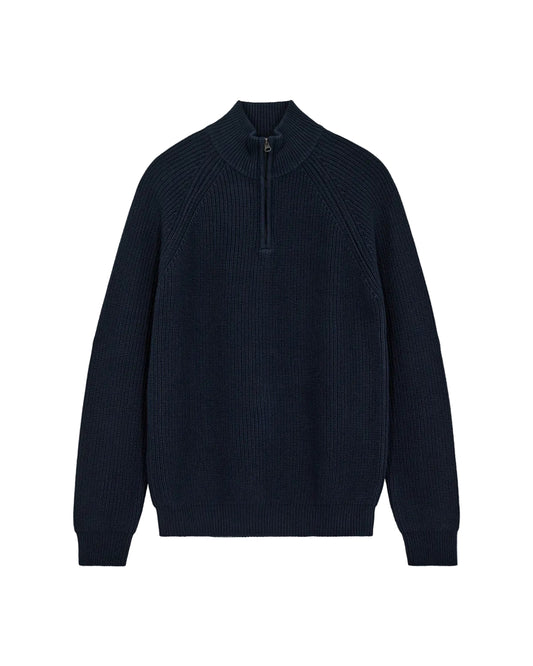 SUNE PATENT HALF ZIP KNIT, Sky Captain - Anerkjendt
