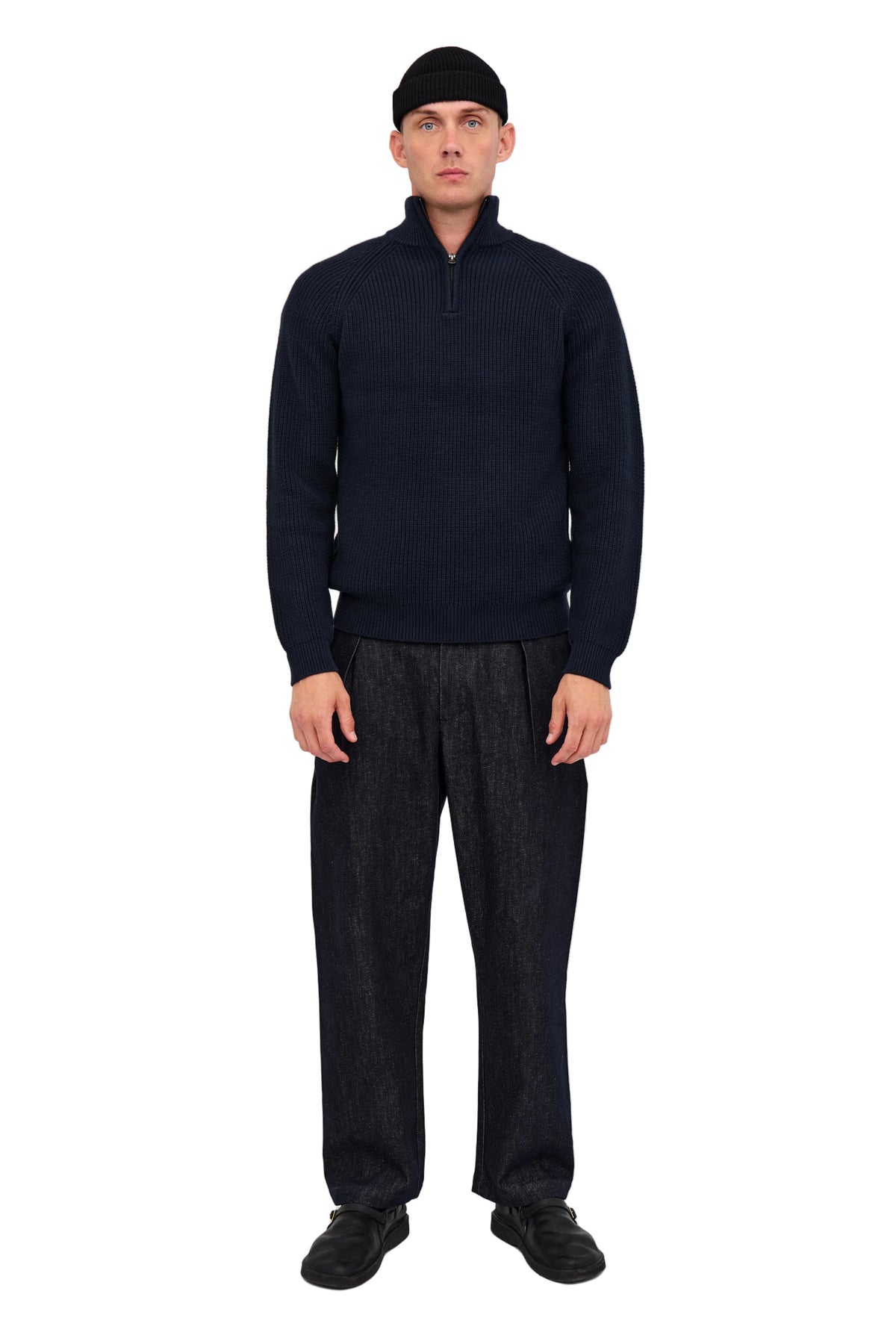 SUNE PATENT HALF ZIP KNIT, Sky Captain - Anerkjendt