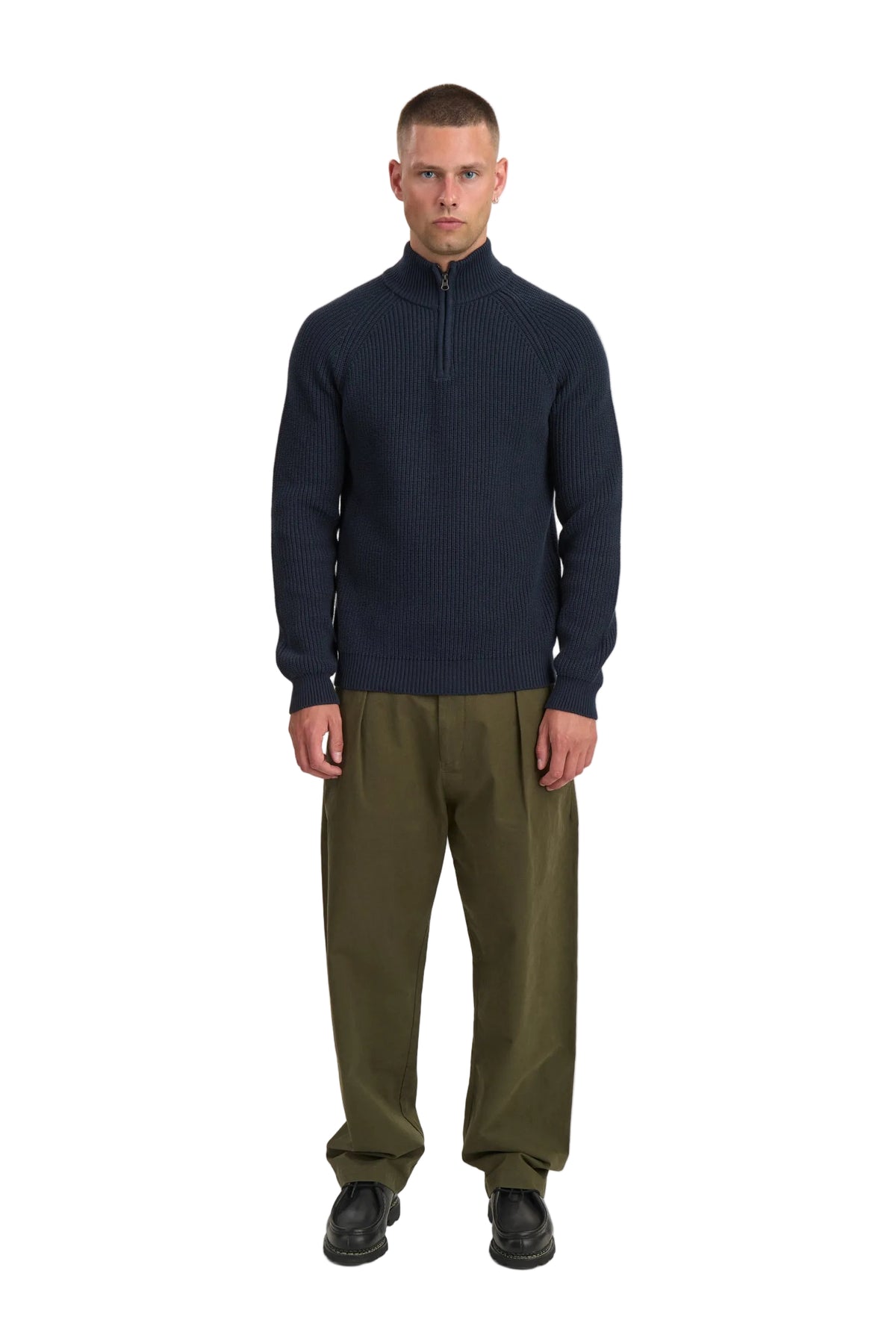 SUNE PATENT HALF ZIP KNIT, Sky Captain - Anerkjendt