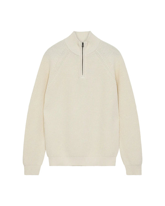SUNE PATENT HALF ZIP KNIT, Tofu - Anerkjendt