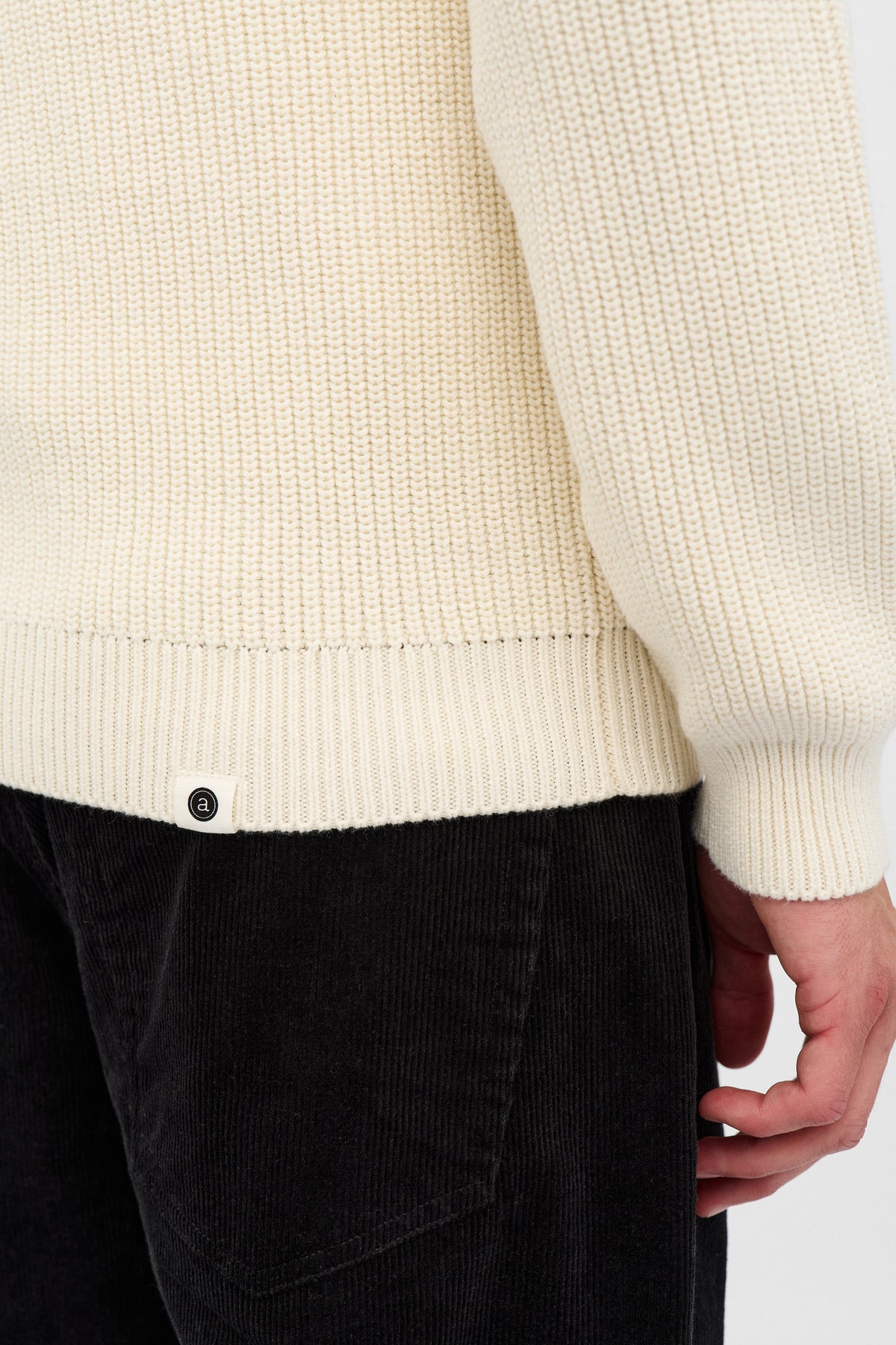 SUNE PATENT HALF ZIP KNIT, Tofu - Anerkjendt