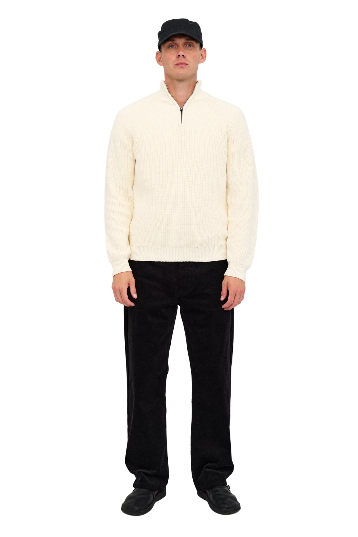 SUNE PATENT HALF ZIP KNIT, Tofu - Anerkjendt