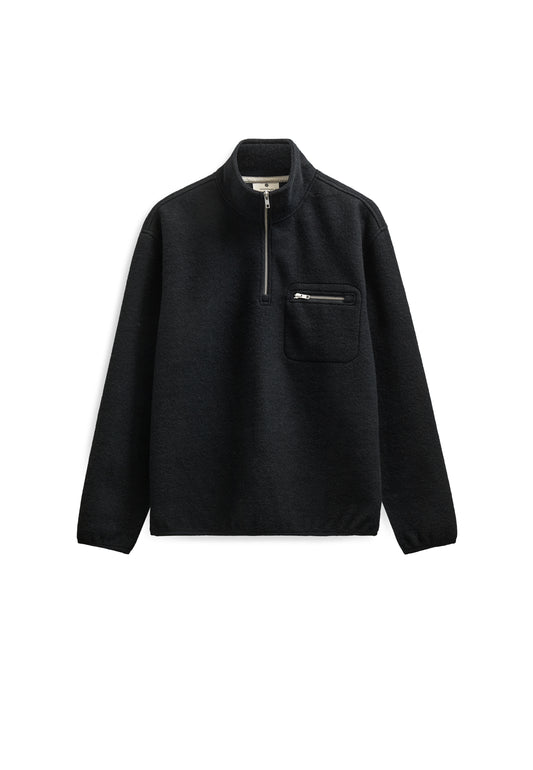 TONI HALF ZIP BOILED WOOL OS, Caviar - Anerkjendt