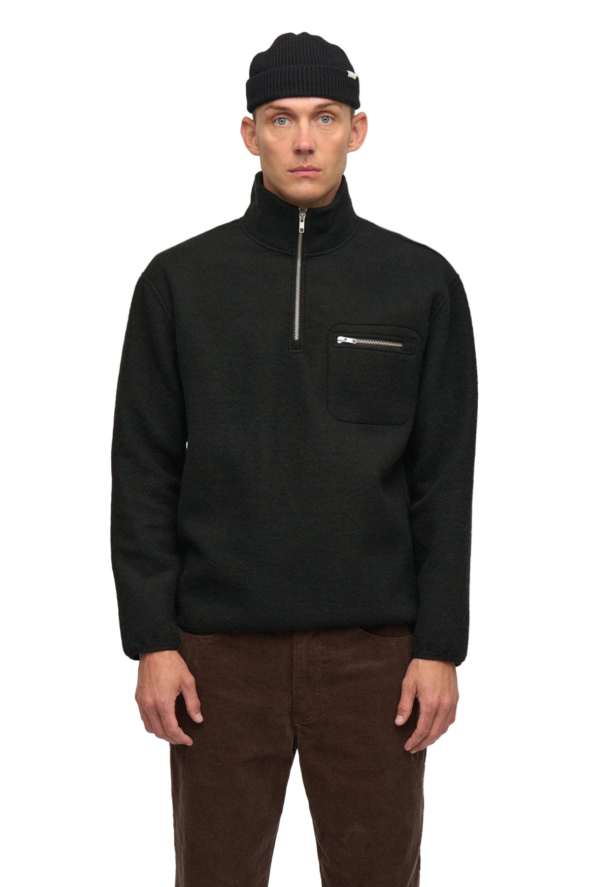 TONI HALF ZIP BOILED WOOL OS, Caviar - Anerkjendt