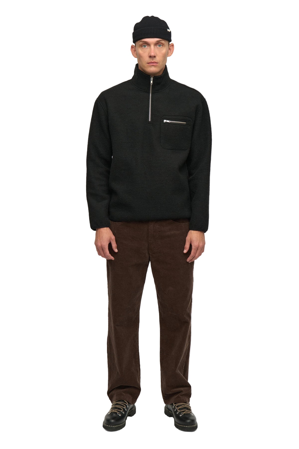 TONI HALF ZIP BOILED WOOL OS, Caviar - Anerkjendt