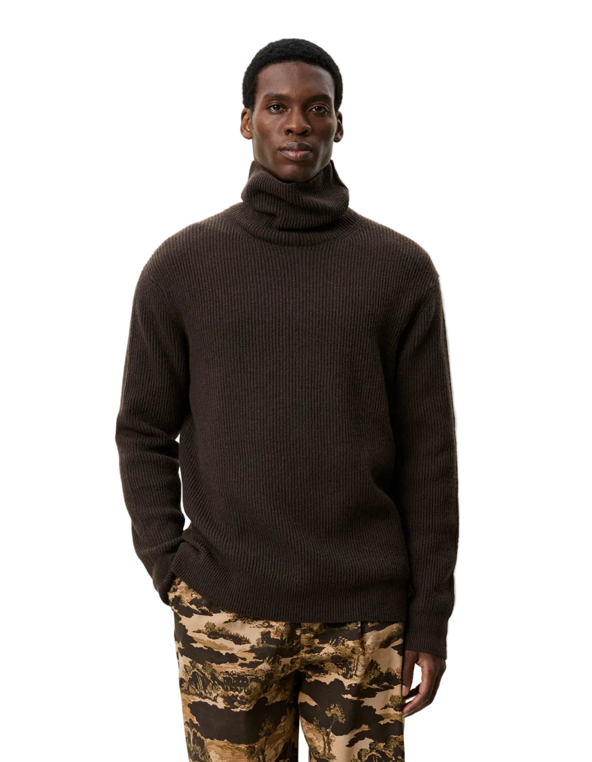 Wool Rib Rollneck Knit Delicioso Brown, vue 7
