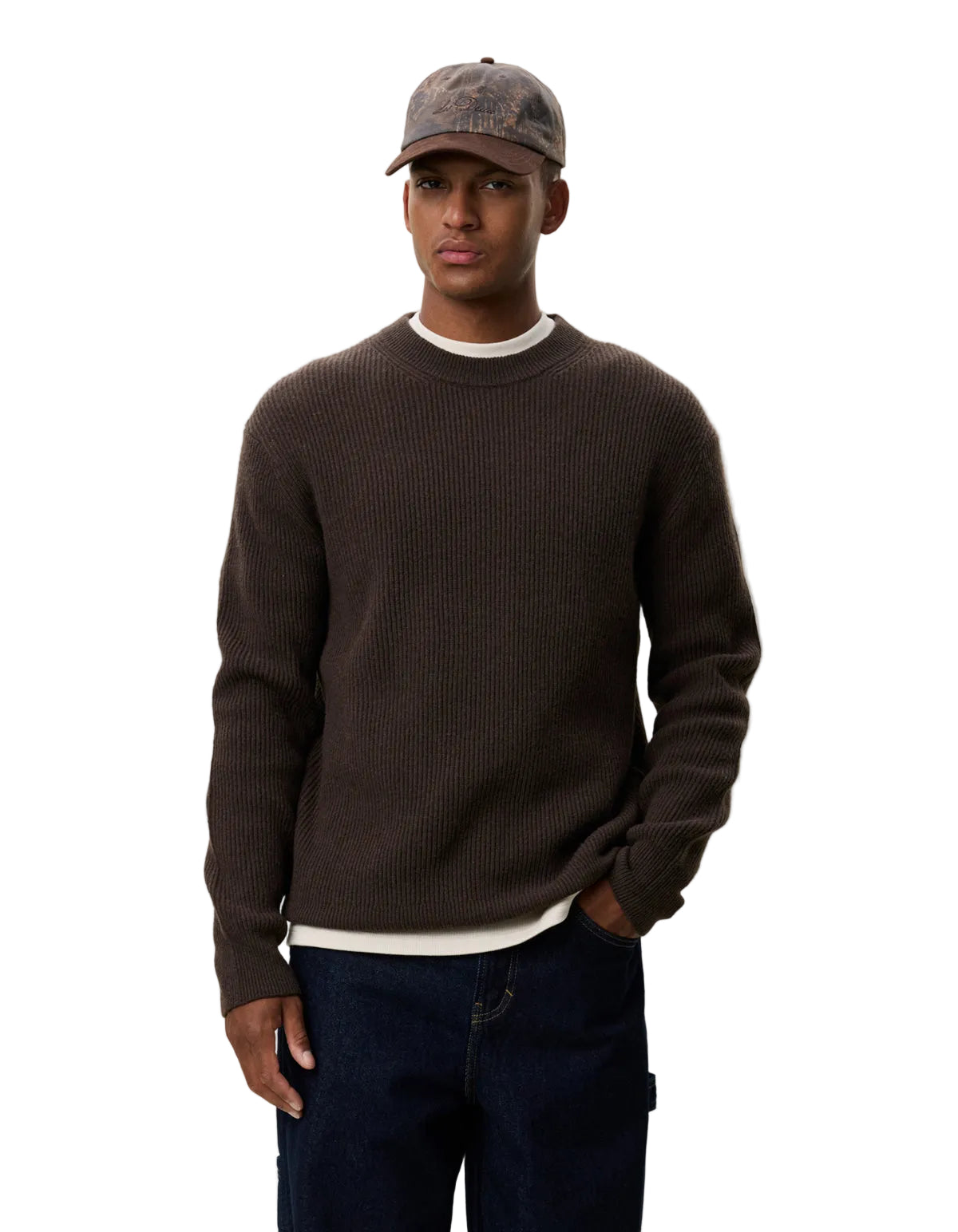 Wool Rib Roundneck Knit Delicioso Brown, vue 7
