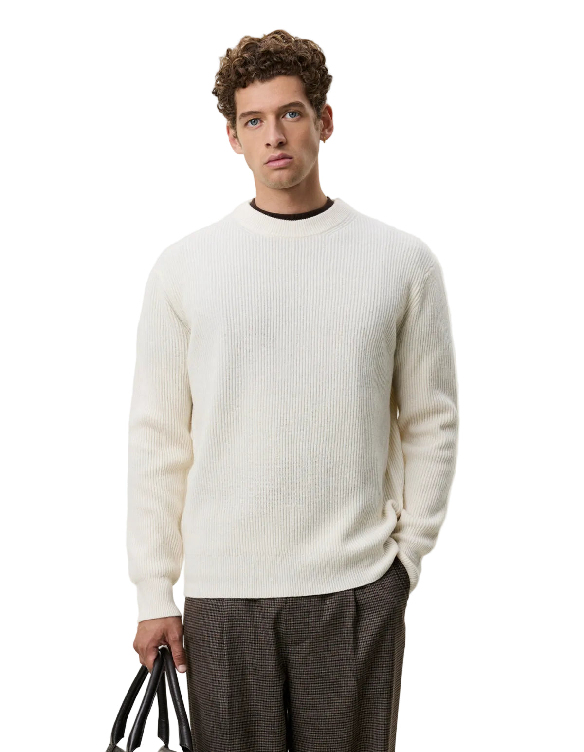Wool Rib Roundneck Knit Ivory Melange, vue 3