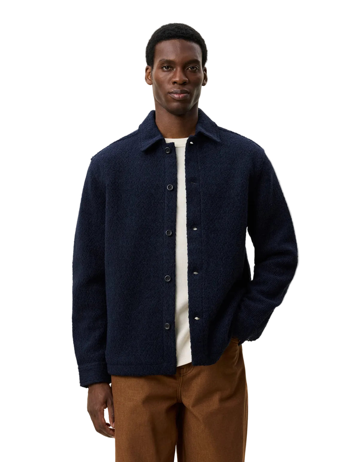 Wool Twill Overshirt Dark Navy Blue, vue 4