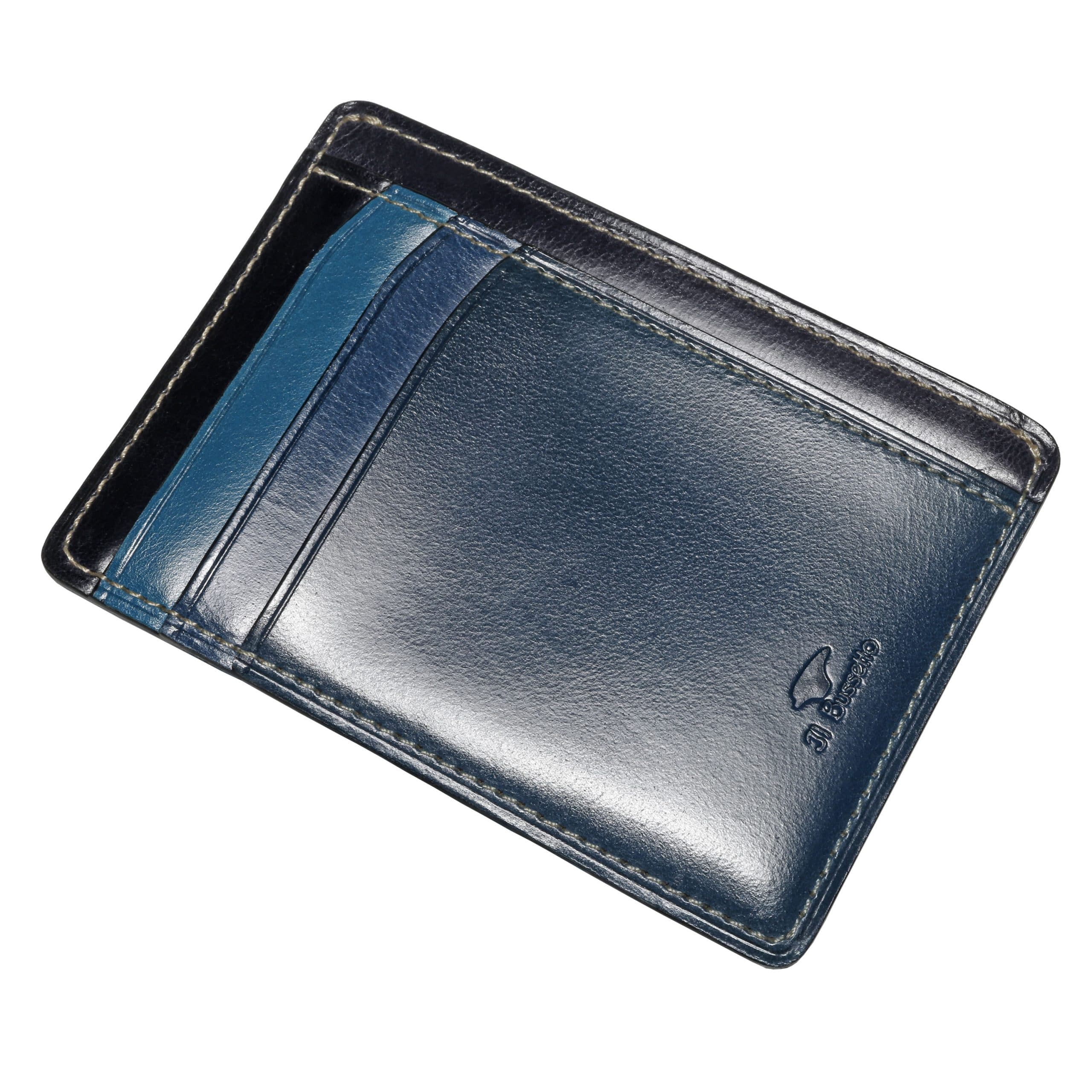Card & Document Holder Coloured Leather Blue Il Bussetto